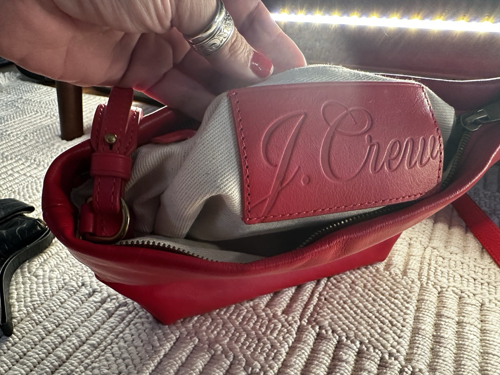 J.Crew Red Zip-Top Crossbody Bag Purse Small Adjustable Strap Gold Hardware