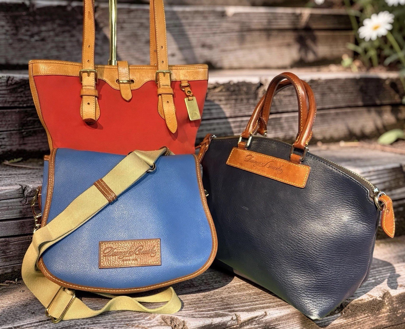 Dooney Bourke Bundle Lot Blue Red Bags Purse Canvas Florentine Vacchetta Leather