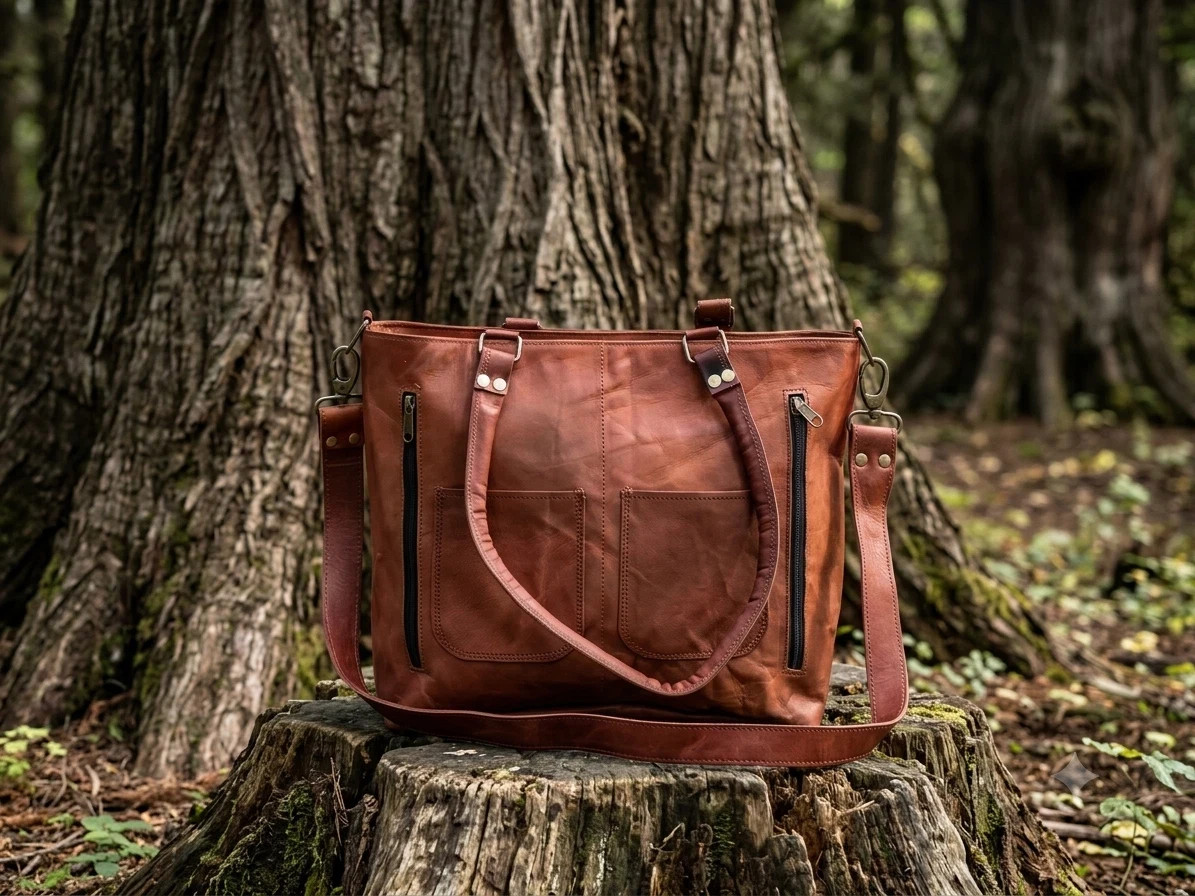 sustainable Bag for Women heirloom quality Leather Tote Bag 12X16X4 Inch large