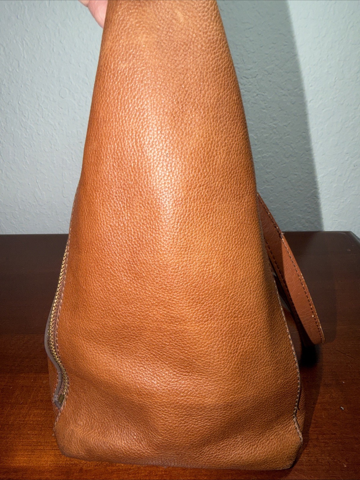 Fossil Tara Leather Shopper Tote Handbag Cognac 12x11x6” (R)