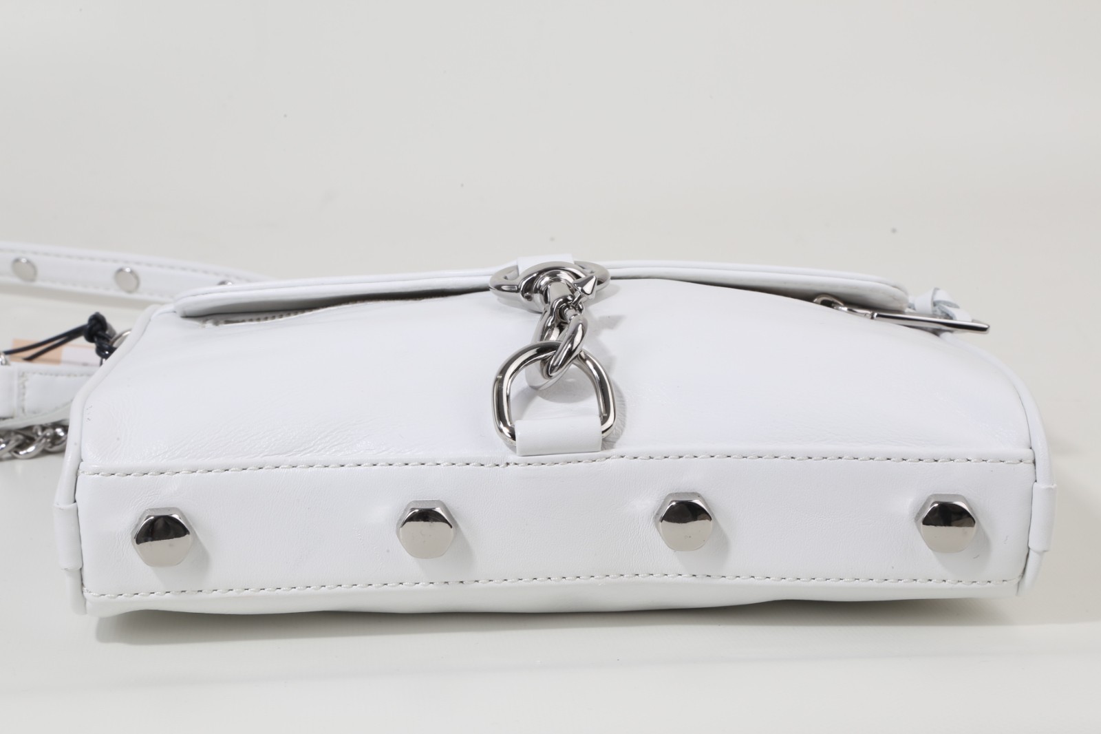 Rebecca Minkoff Mini MAC White Leather Crossbody Bag Silver Chain Dog Clip Purse