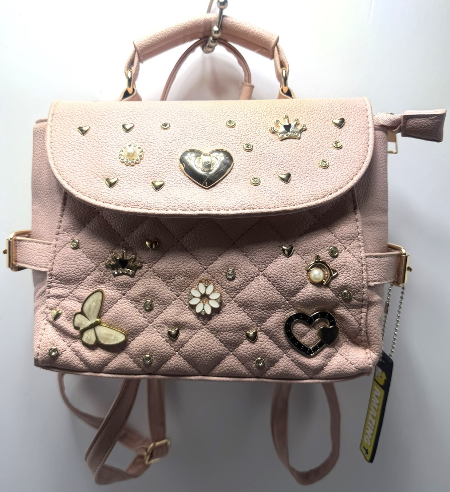 Under One Sky Pink Mini Backpack Heart Lock Butterfly Princess Studded Purse Bag