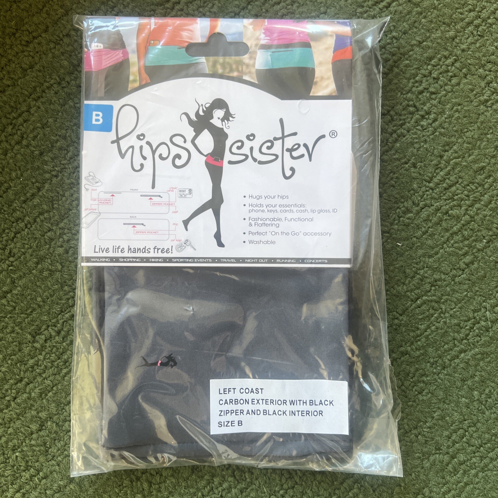 Carbon With Black Hip Fanny Pack Running Band Left Coast Hips Sister Size B NWT