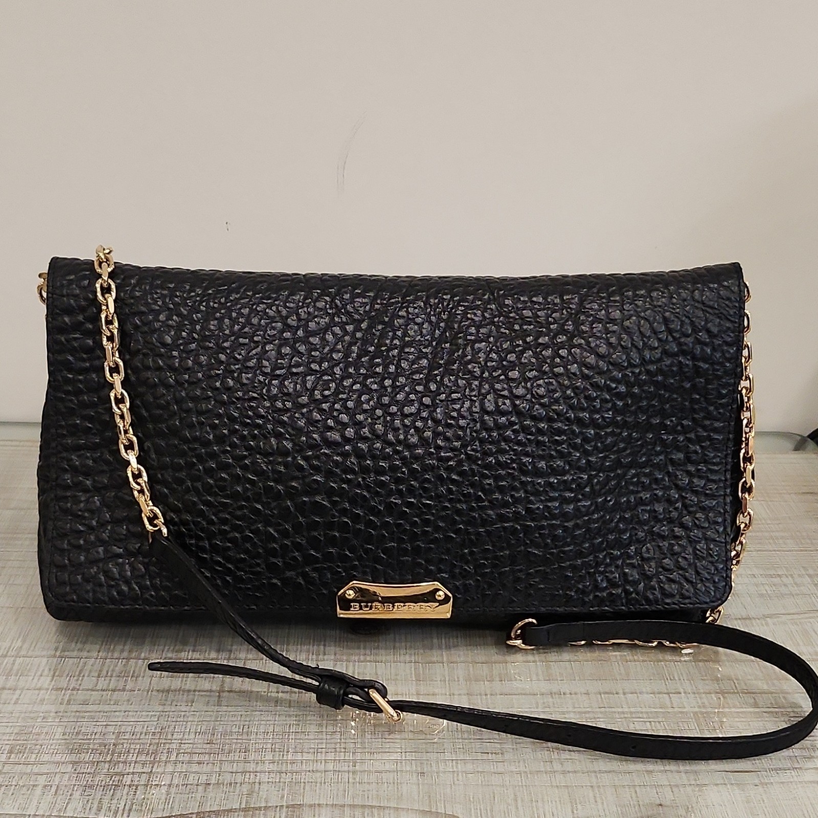 Burberry Mildenhall Black Grained Leather Chain Shoulder Bag