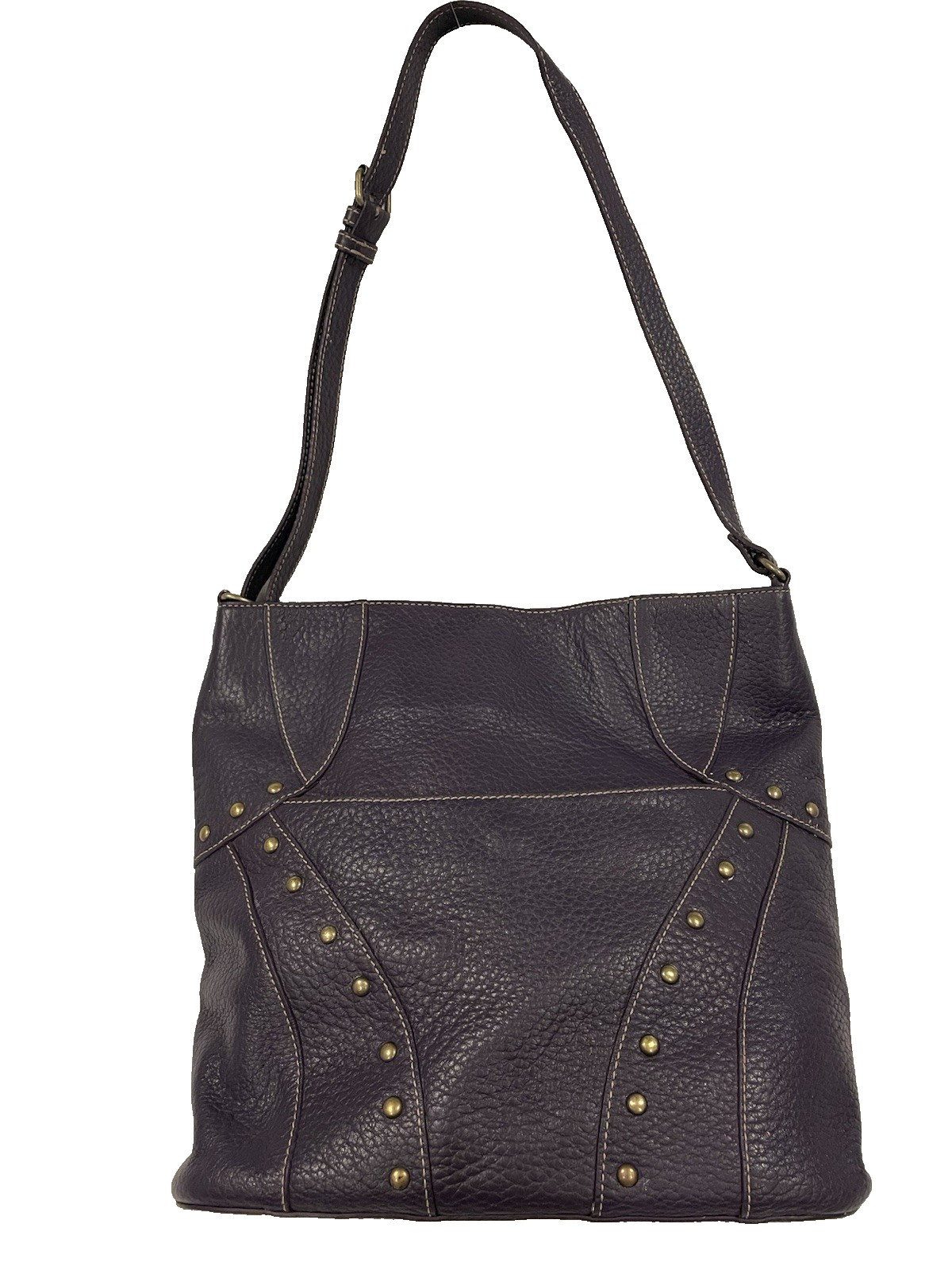 Maxx of New York NY Leather Shoulder Bag Purse Large Eggplant Plum Stud Trim
