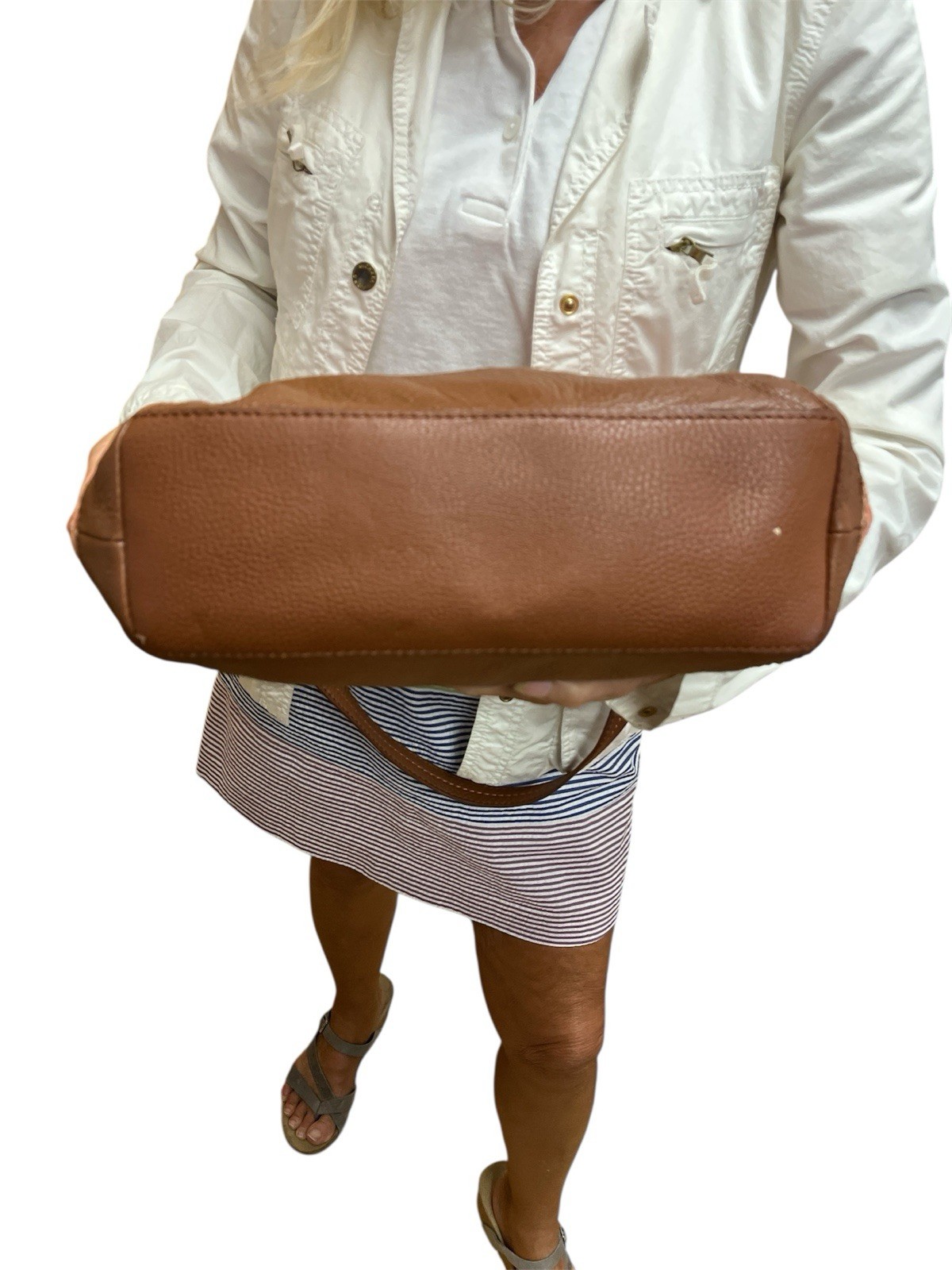 The Sak Orange And Tan Leather Shoulder Bag with Logo Tag and Silver Line Trim