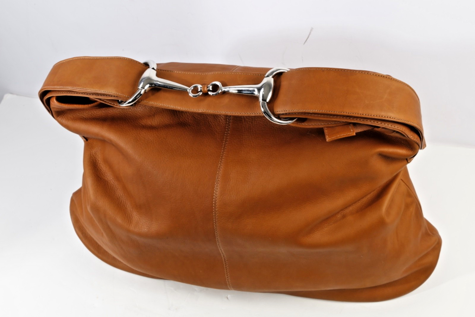 Cape Cod Equestrian Tan Cognac Leather Horsebit Oversized Slouchy Shoulder Bag