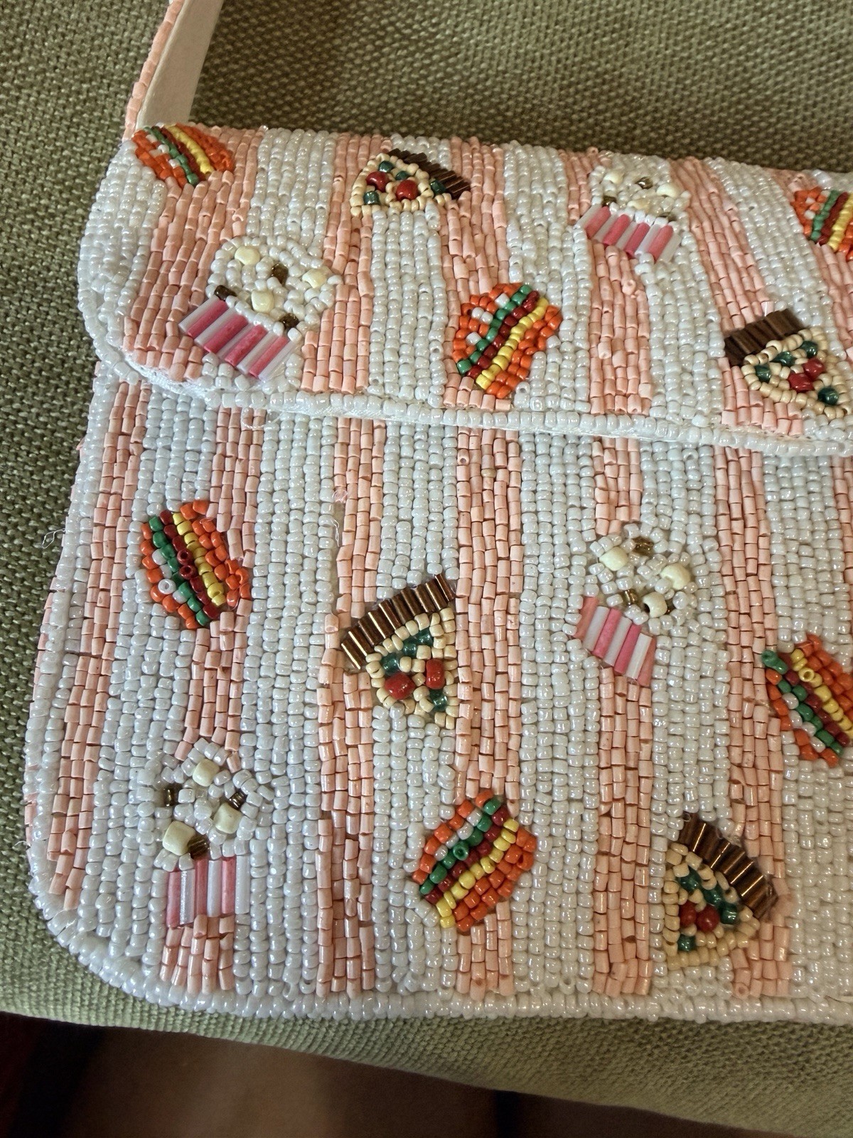 Handmade Beaded in India Popcorn Pizza Cupcake Shoulder Pink White w/Charm Viral