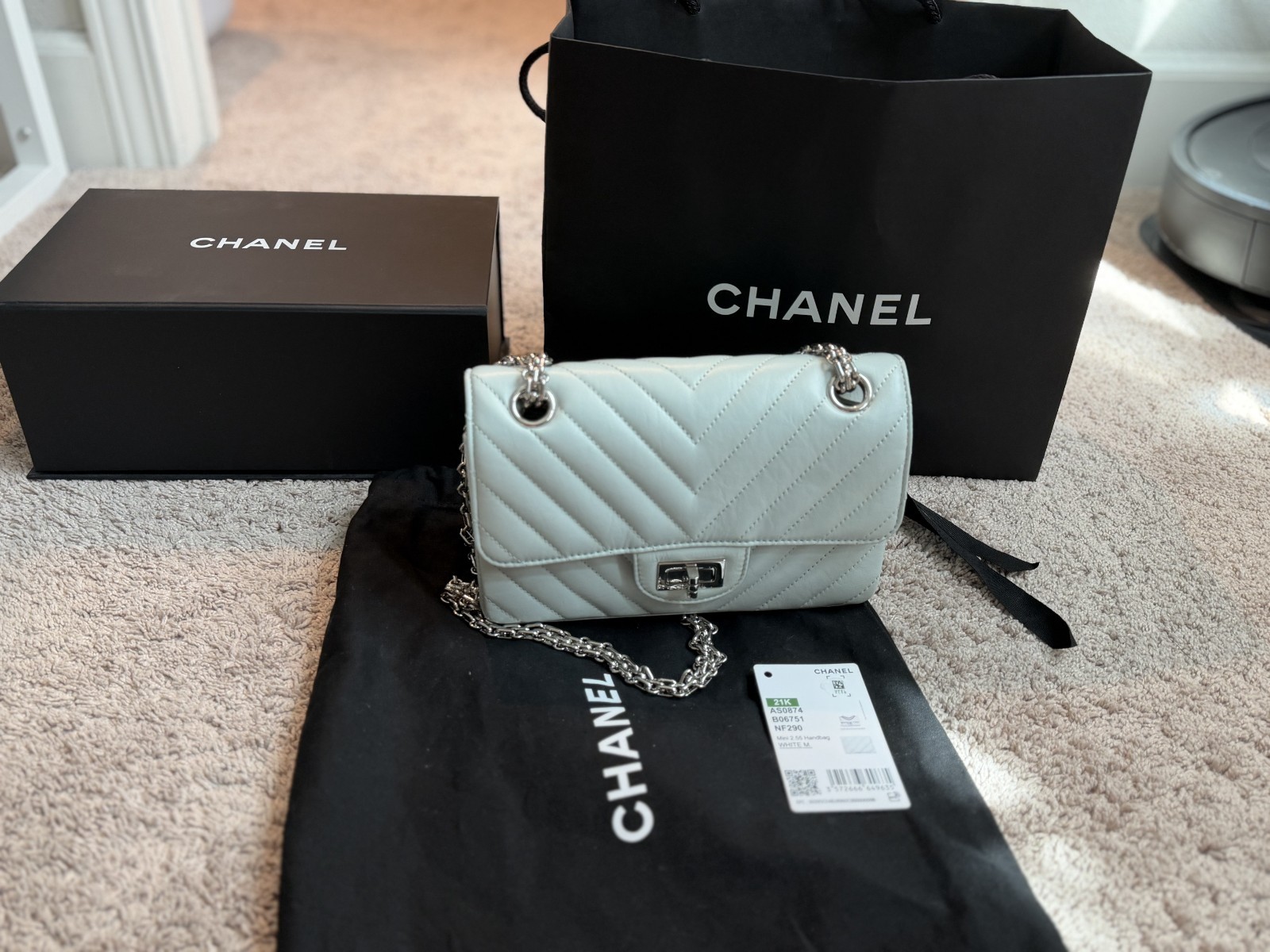CHANEL 2.55 Reissue Mini Flap Aged Calfskin Chevron Quilted baby blue
