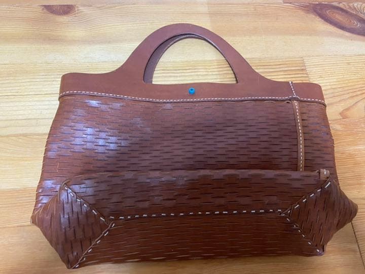 HENRY CUIR Brown Leather Hand Bag Rare Antique Beads Used Good condition Japan