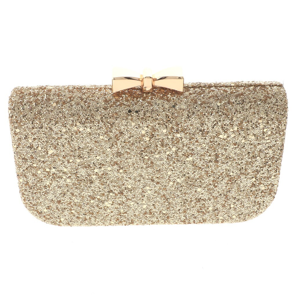 Gold Tone Metal Hardware Frame Glitter Fabric Evening Bag BZY118-GLD