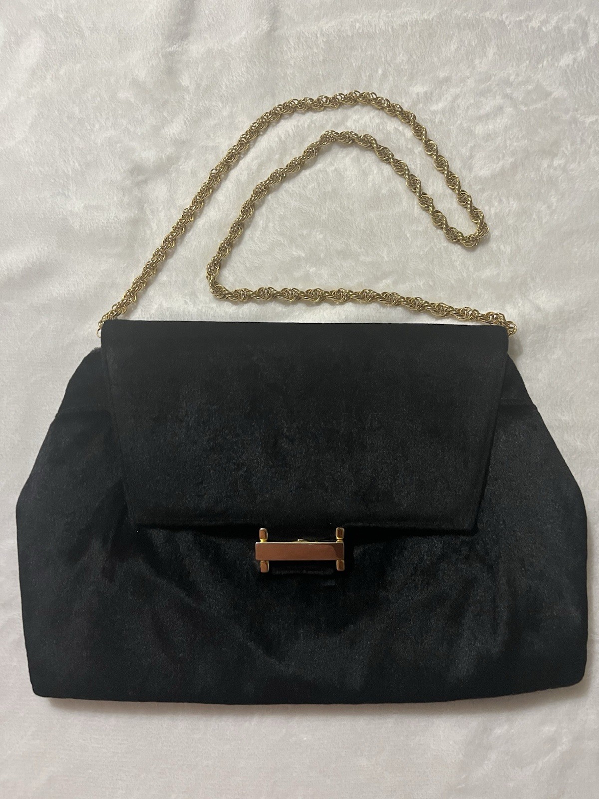 Ruth Saltz Black Velvet Convertible Clutch Shoulder Bag Gold Chain Evening
