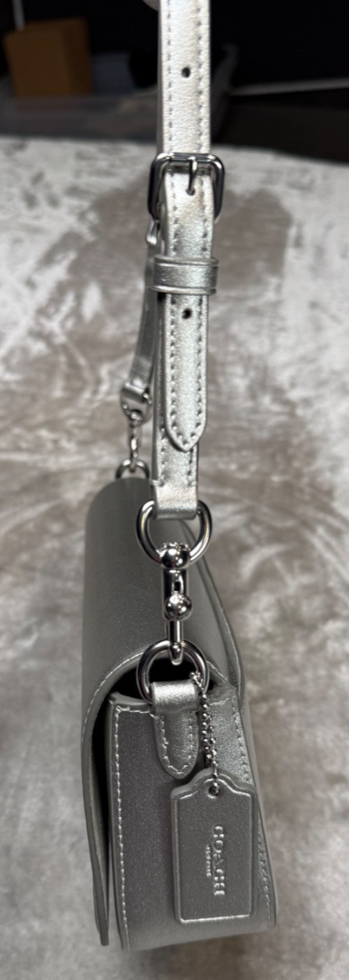 Coach Andrea Metallic Silver Smooth Leather Small Shoulder Bag CW023 NWOT