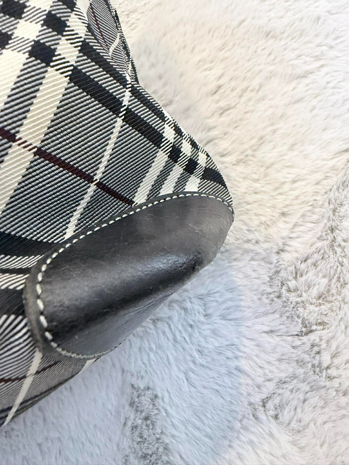 Burberry Blue Label Nova Check Canvas Tote Bag Black Grey Silver HW