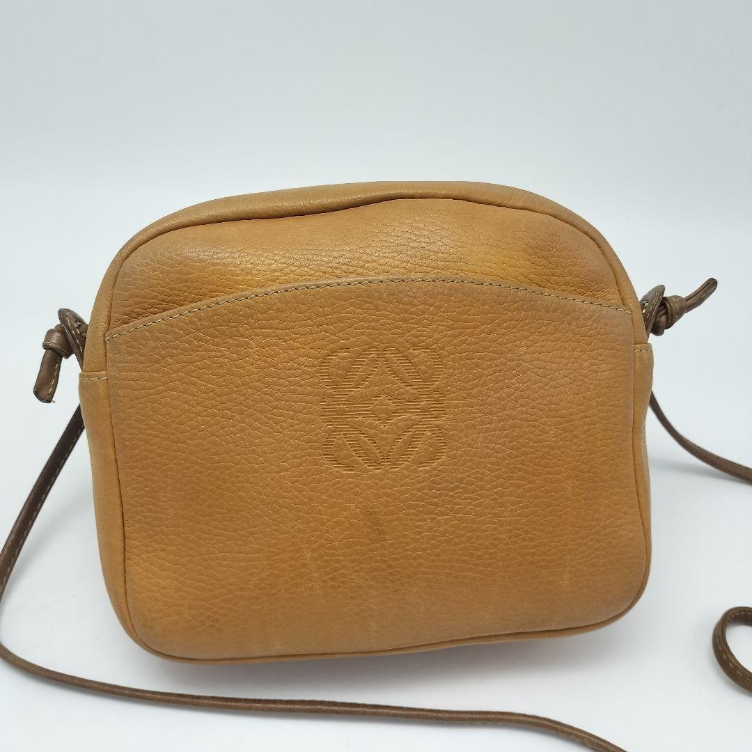 LOEWE Vintage All-Leather Brown Anagram Shoulder Bag Authentic 120cm Strap
