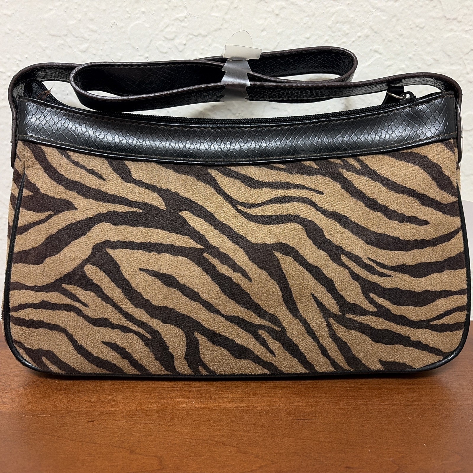 Zebra Crescent Style Purse/Stella Handbag By Jaclyn Smith NWT Brown/Black