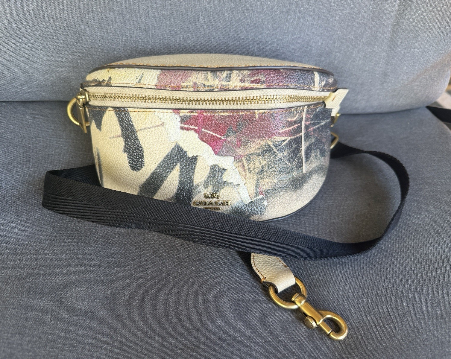 Coach x Mint+Serf Abstract Print Belt Bag Fanny Pack Beige Multicolor Gold