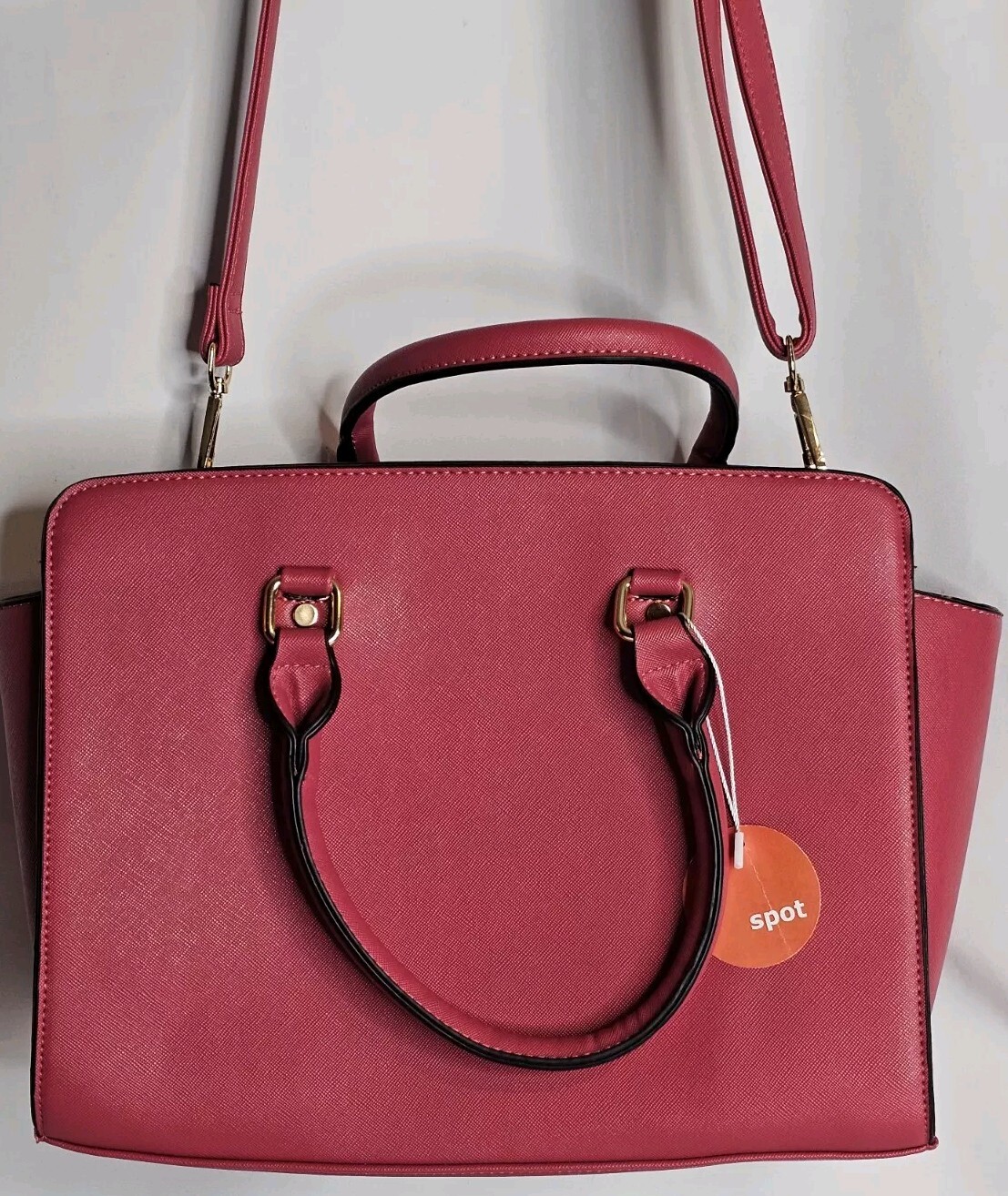SPOT Red with Black Trim Large Faux-Leather Shoulder Tote, New without Tags