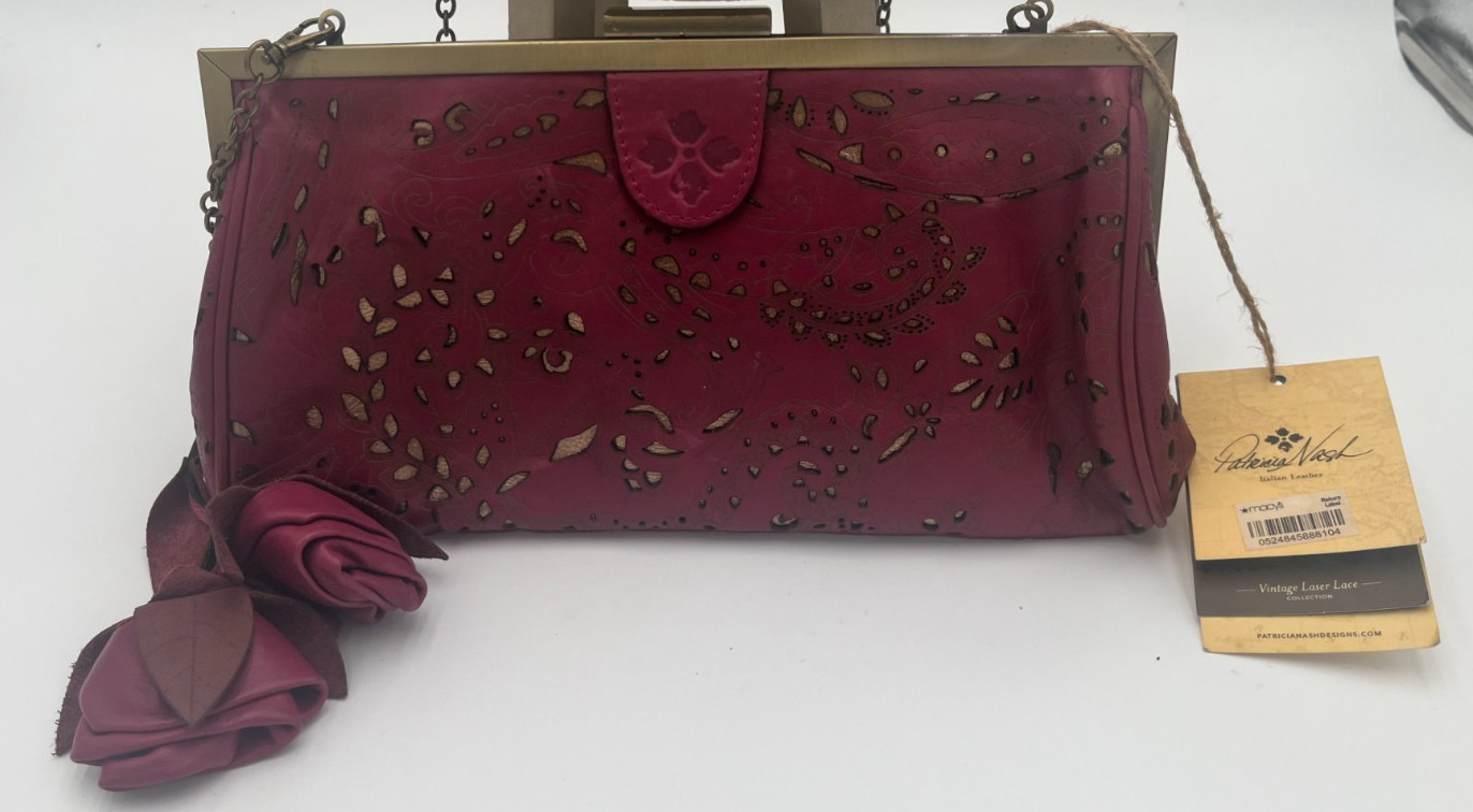 NEW Patricia Nash Athena Bag Laser Lace Vintage Collection Frame Clutch Rose NWT