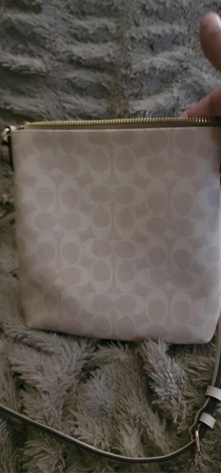 Coach Small Signature Logo Zip Crossbody Bag Beige/Off-White Gold Hardware