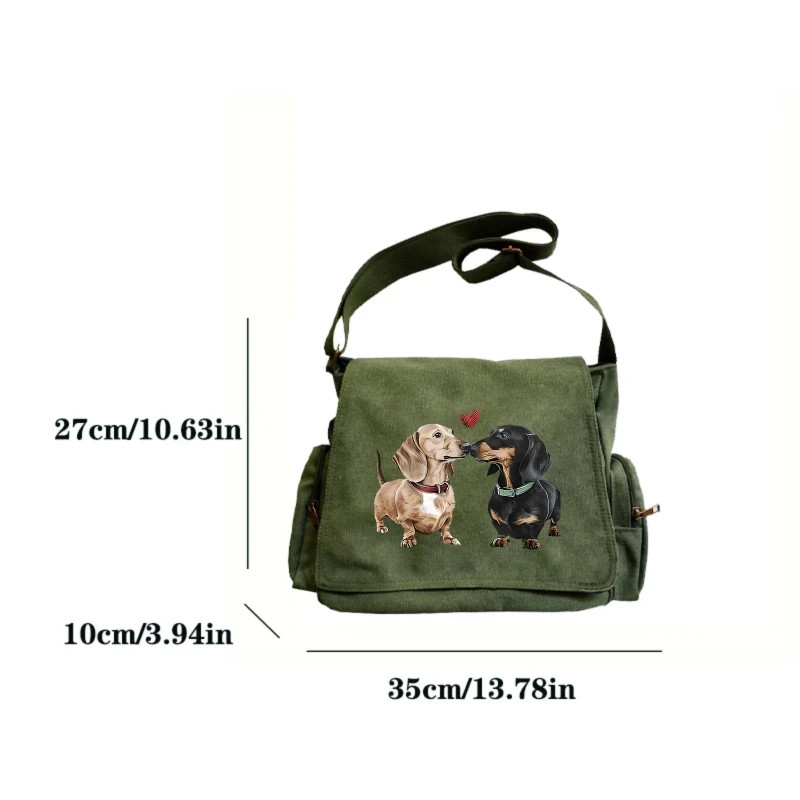Casual Canvas Messenger Bag Dachshund Dog Print Large Capacity Crossbody