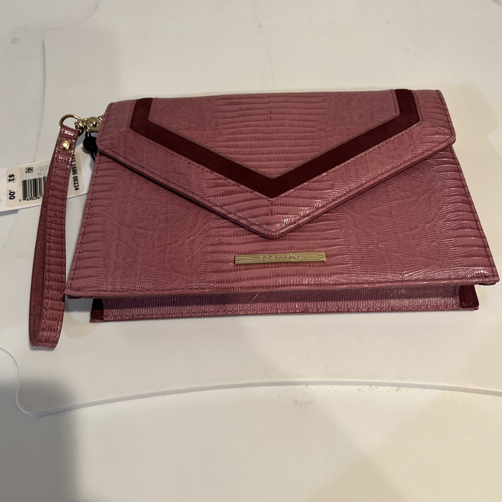 NWT!!! Brahmin Sara Envelope Flap Style Clutch Rose Genuine Leather