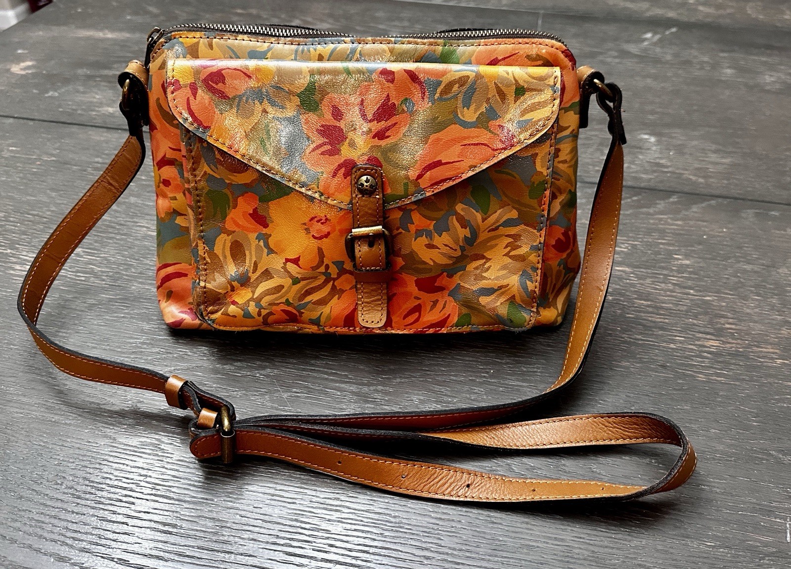 Patricia Nash Avellino Antique Rose Veg Tan Genuine Leather Cross Body Bag