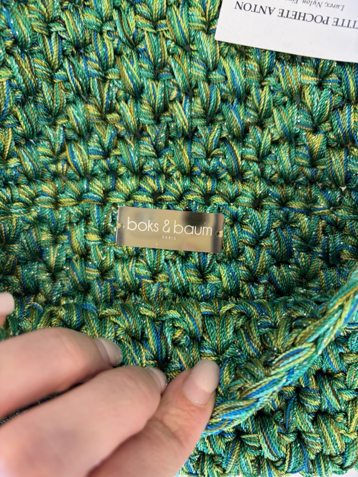 Anton Boks & Baum Paris small crocheted clutch – metallic green and gold