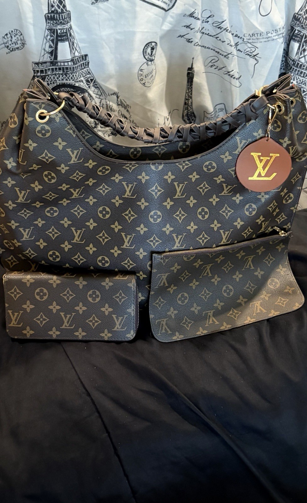 Brown Monogram Hobo Shoulder Bag 3-Piece Set – Purse, Wristlet & Wallet