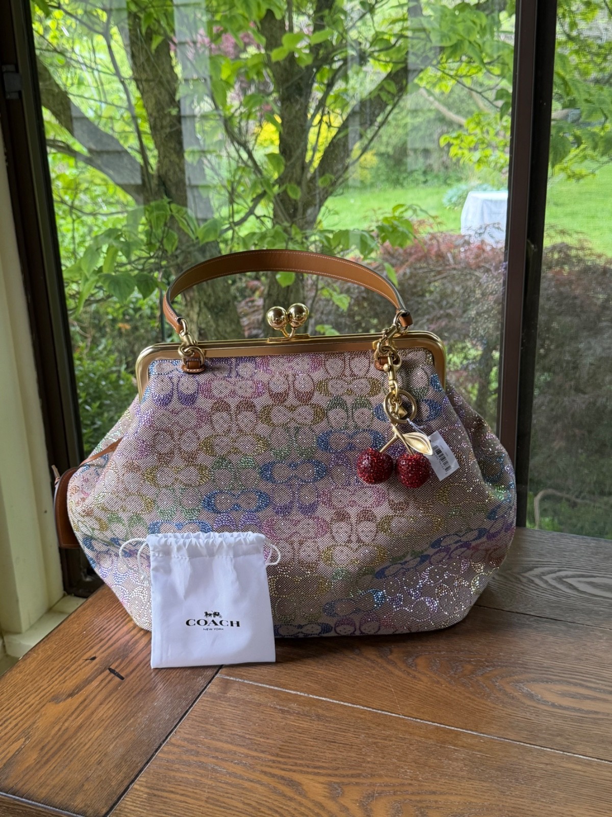 Coach Large Kisslock Bag & CHARM Crystal Signature Jacquard | CCX15 | Brand New