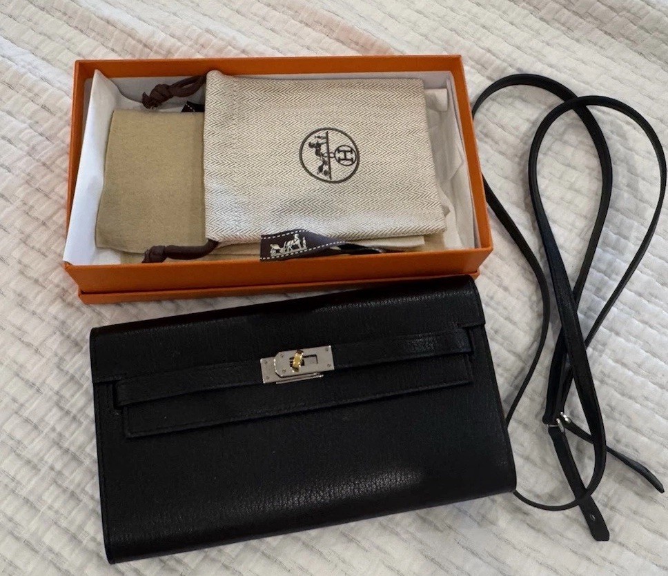 Hermés Kelly to Go Wallet Chèvre Chamkila with Electrum Hardware Noir