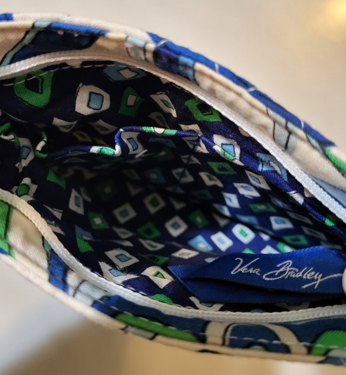 Retired Vera Bradley Hannah Handbag Mediterranean White Blue Green Gray Vintage