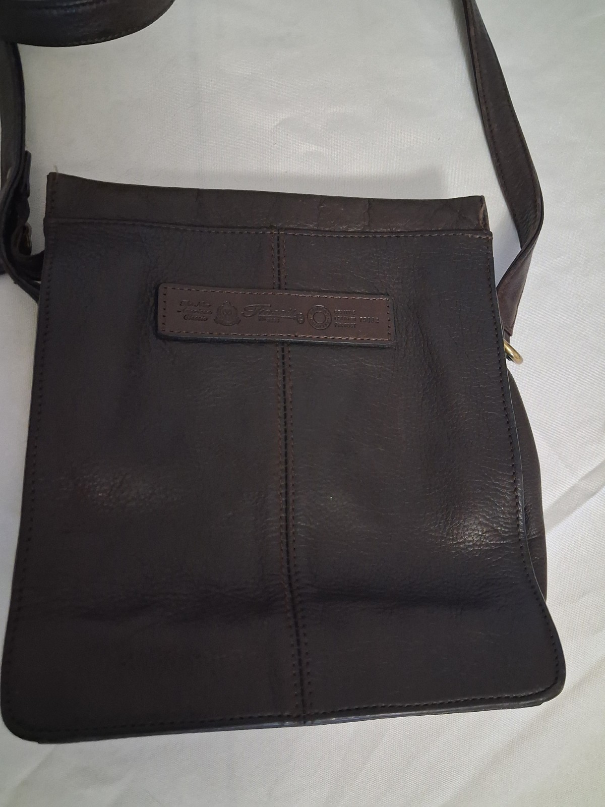 Vtg Fossil 1954 Brown Pebbled Leather Crossbody Purse 75082 w/ Brass Key