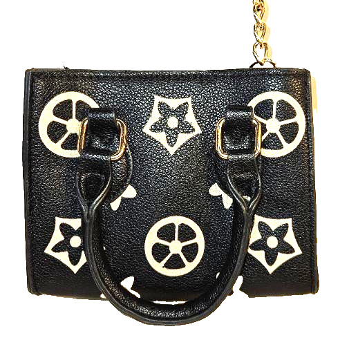 Black Ivory Floral Monogram Mini Satchel Crossbody Bag Gold Chain Strap