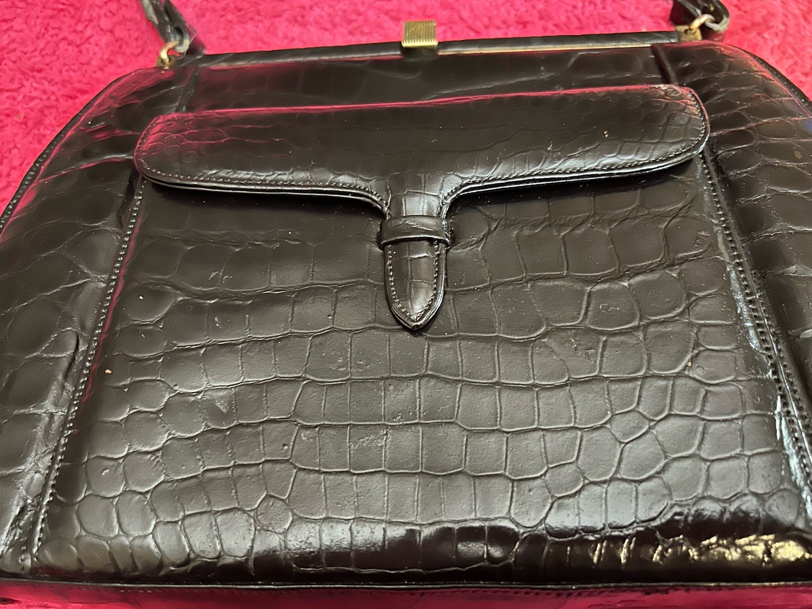 VTG 50s Lucille De Paris Brown Alligator Handbag 10.5 x 8.5 x 2.75 inch