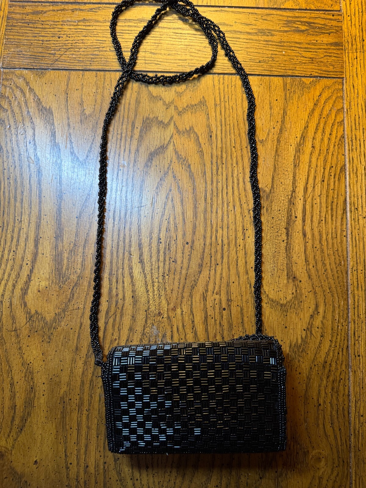 Black Beaded Cross Body Purse, Great Condition, 5-1/2 in W x 3-1/4 inH x 1 in D