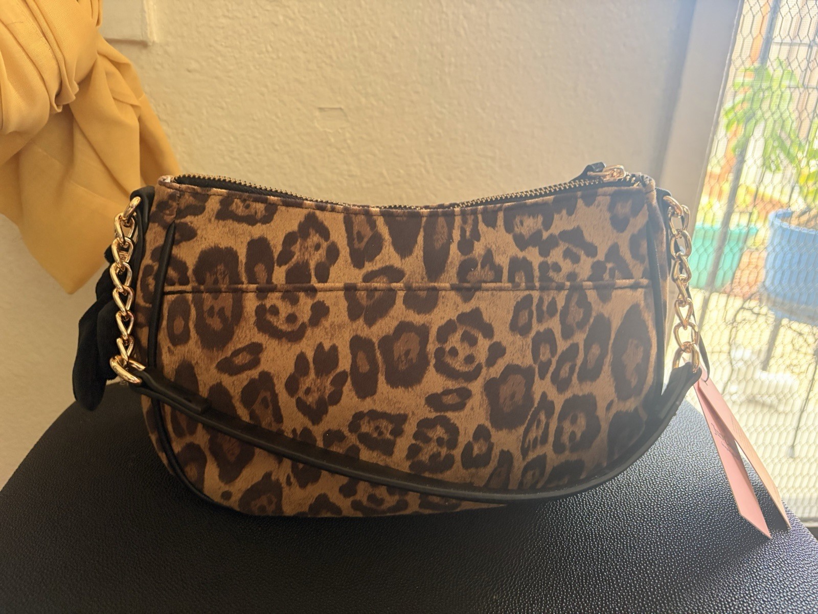 Juicy Couture Leopard Print Shoulder Bag Chain Strap Bow Charm Zip Closure