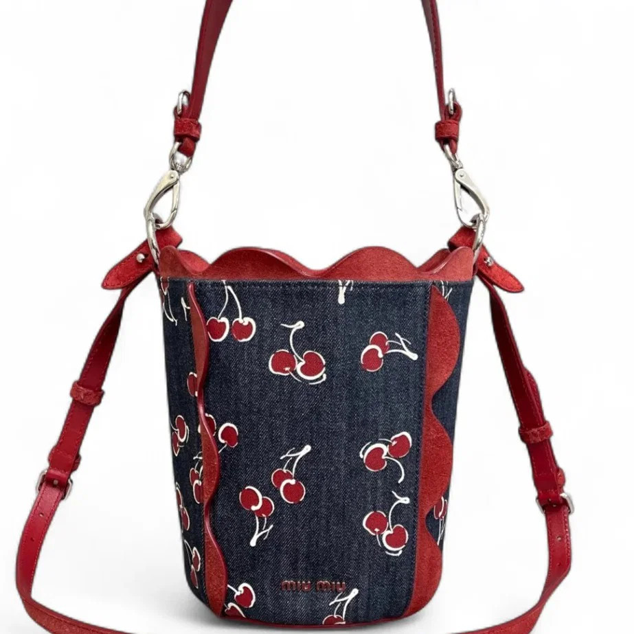 Miu Miu Bucket Red Blue White Denim Suede (kc071226d6r)