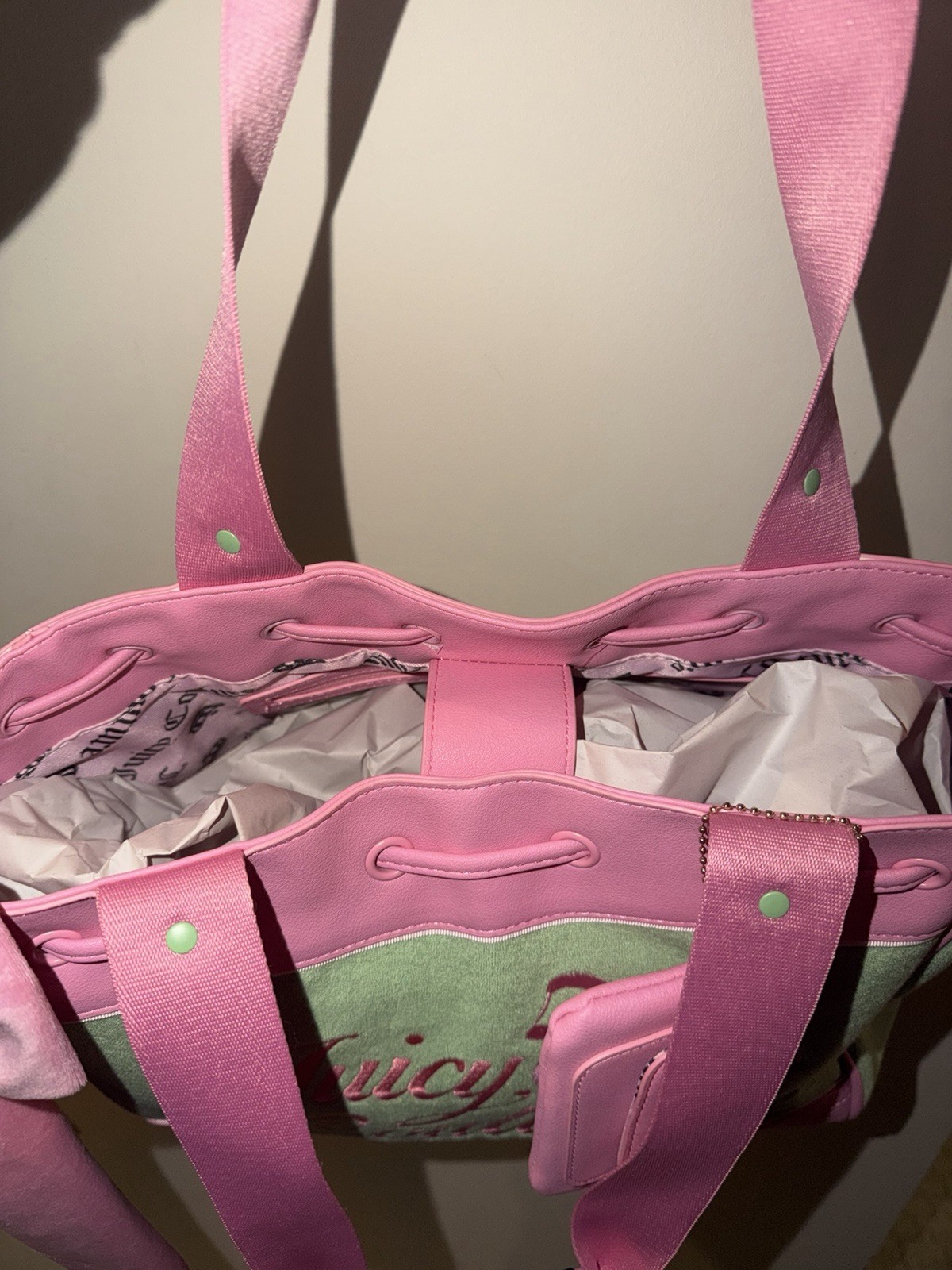Juicy Couture Retro Strawberry Daydreamer Green Pink Bow Embroidered Coin Purse