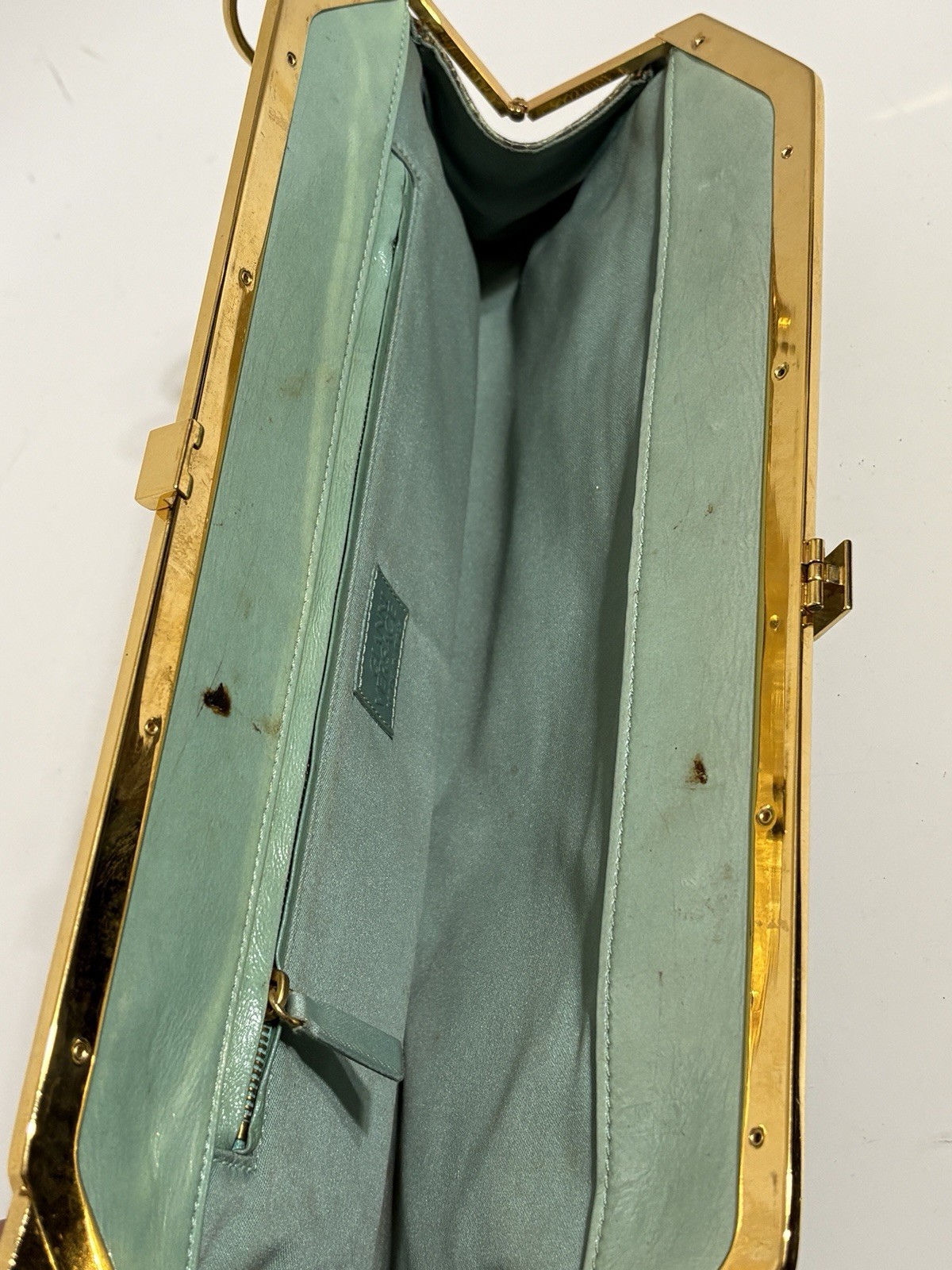 Vtg Gianni Versace Green Lizard Leather Gold Chain Strap Shoulder Bag