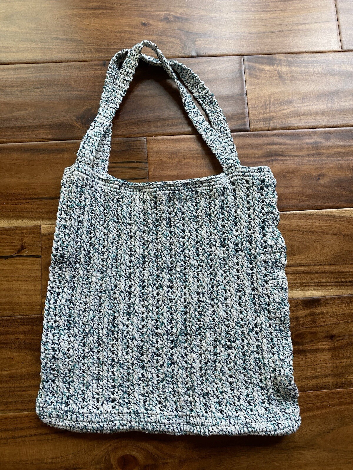 Handmade Crochet White Green Thick Tote