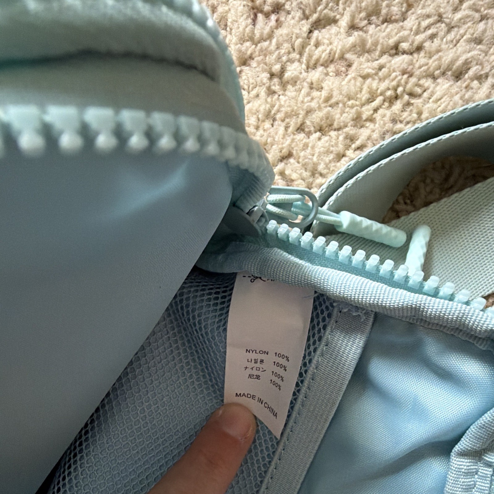 Light Blue Small Crossbody Bag Adjustable Strap Zip Pockets Buckle Accent