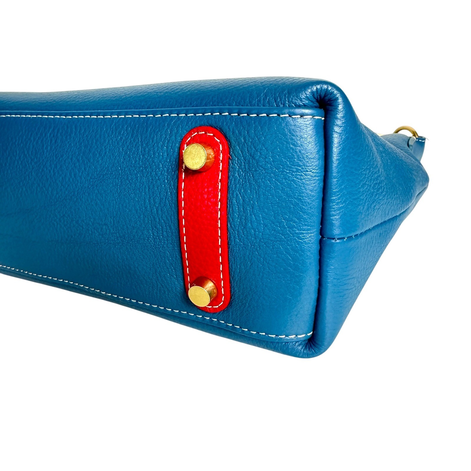 J McLaughlin Shoulder Bag Folly Pebbled Leather Bamboo Handle Blue Small Hobo
