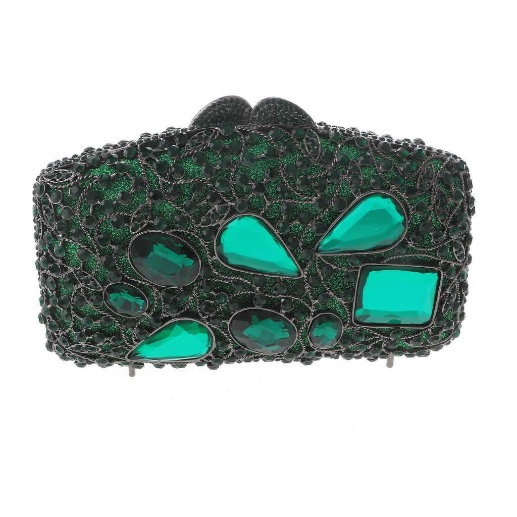 Hermatite Tone Alloy Metal Rhinestone Crystal Clutch Evening Bag HB6296-EME