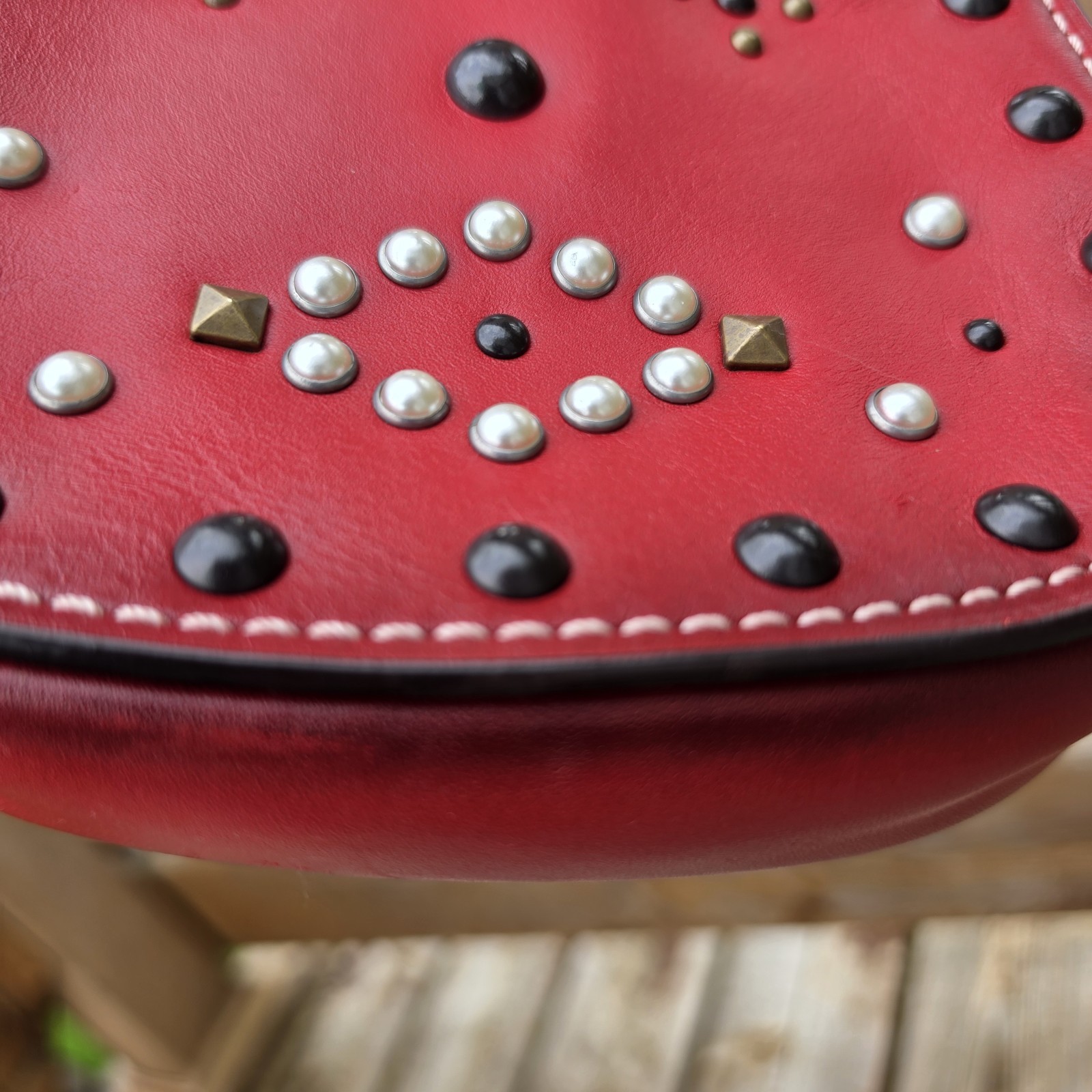 Coach 1941 Saddle 17 With Western Rivets in Red Leather – Coach 6.5 X 7 X 2 in