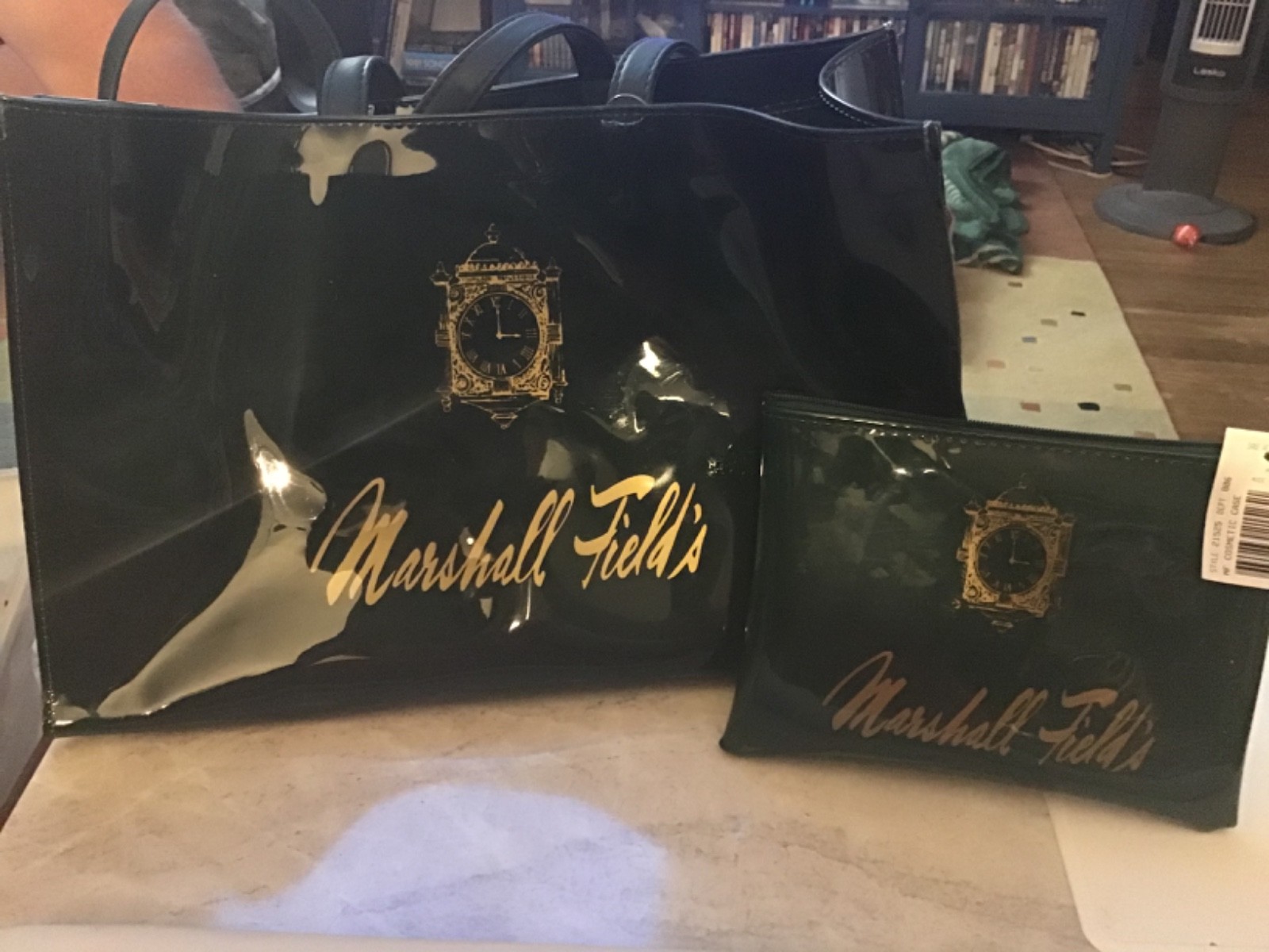 Rare NWT 2 piece Marshall Field’s Vinyl Tote Bag and Cosmetic Pouch attached!
