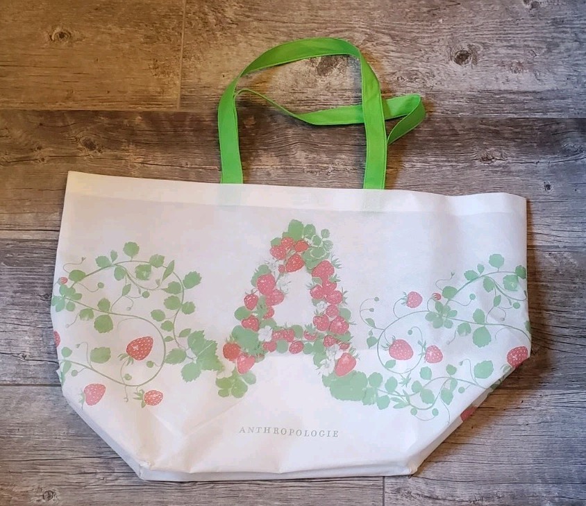 Anthropologie Reusable Tote Shopping Bag Lightweight Large Strawberries 26″x16″