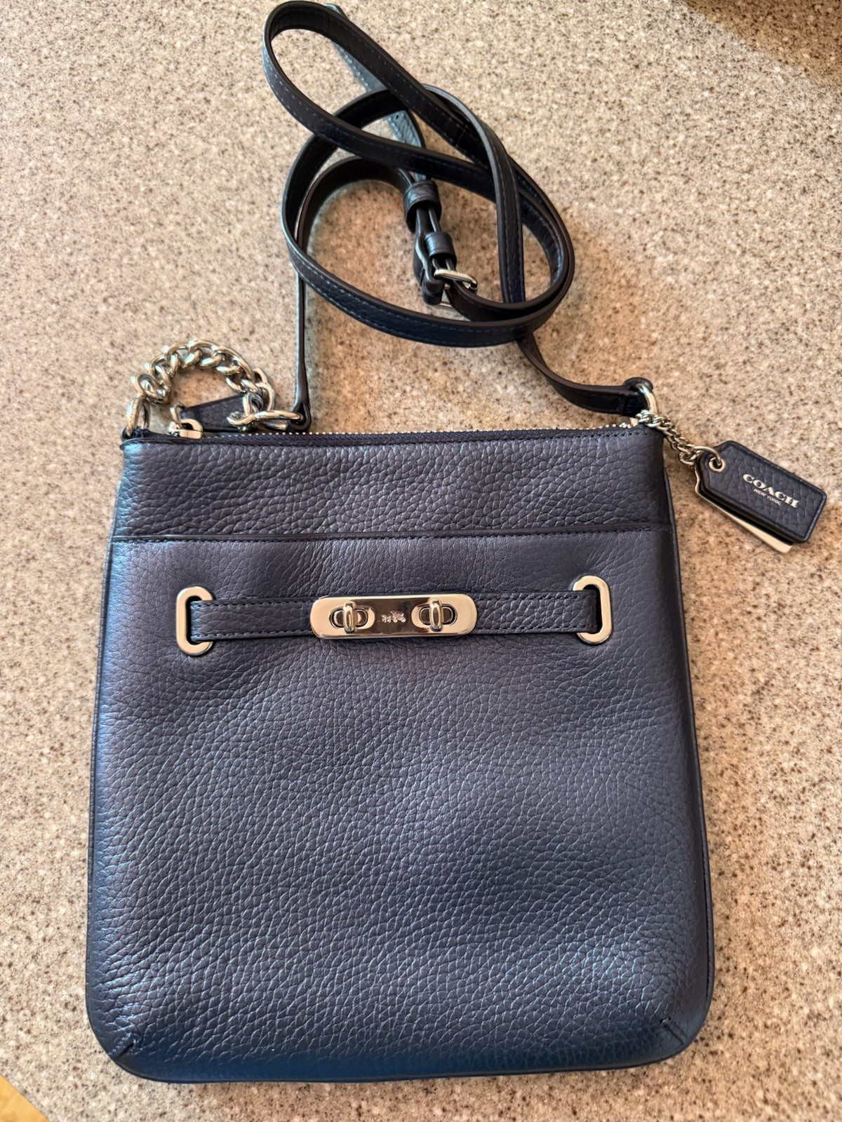 NWOT COACH SWAGGER Metallic Pebbled Leather Crossbody Purse / Silver Hardware
