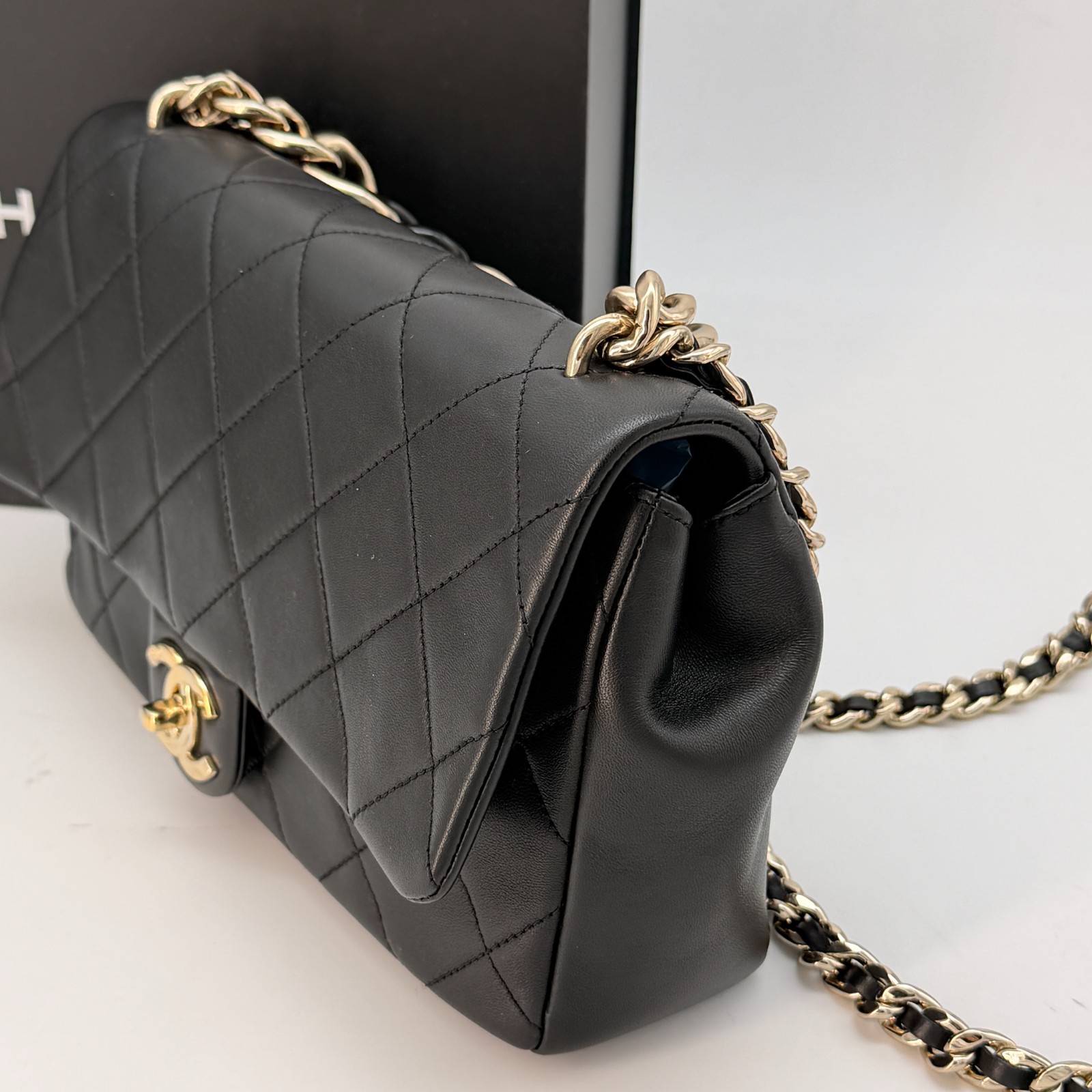 Chanel Lambskin Quilted Resin Bi-Color Chain Flap Bag Black