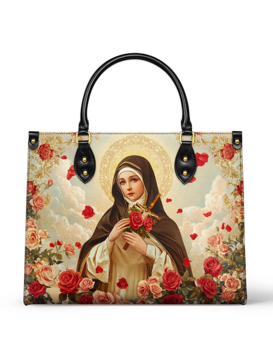 Catholight Little Flower Elegance Leather Handbag, Christian Affirmation Handbag
